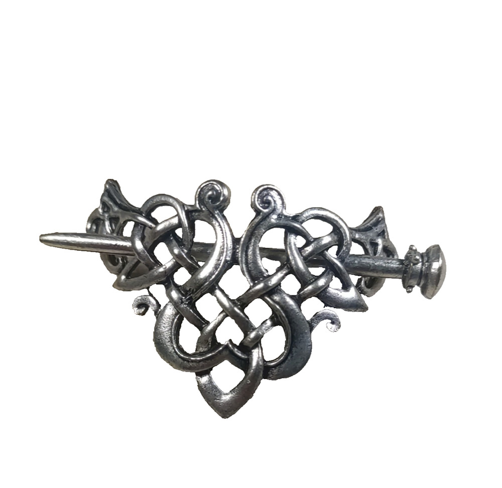 Pony Tailholder Barrette Silver Tone Metal Fairy Celtic Design